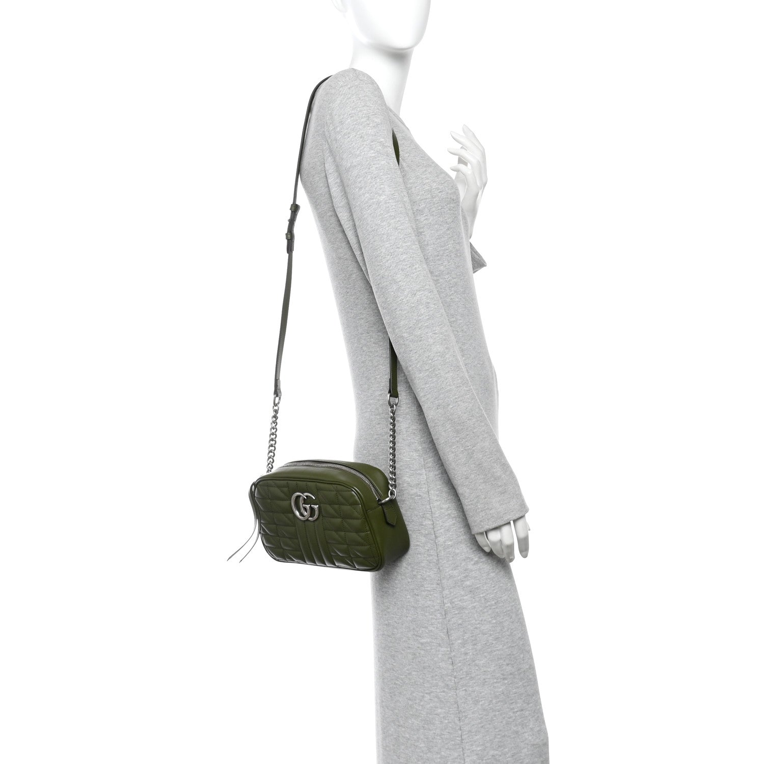 Gucci Calfskin Matelasse Aria Small GG Marmont Chain Shoulder Bag Military Wood 2 of 11