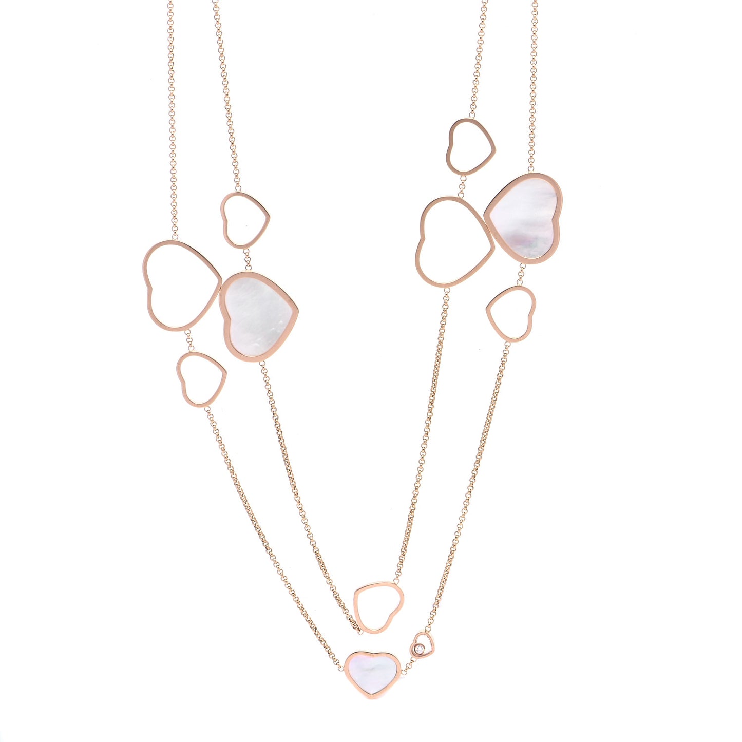 18K Rose Gold Diamond Mother of Pearl Happy Hearts Sautoir Necklace