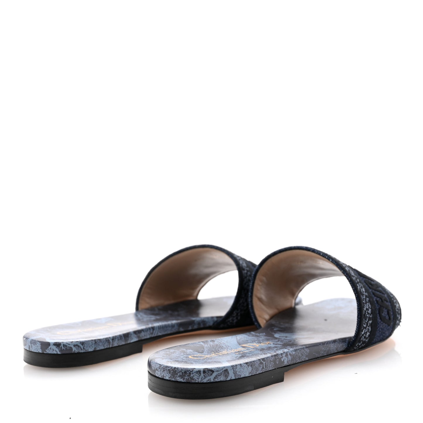 Canvas Dior Embroidered Dway Flat Slide Sandals 36 Navy Blue