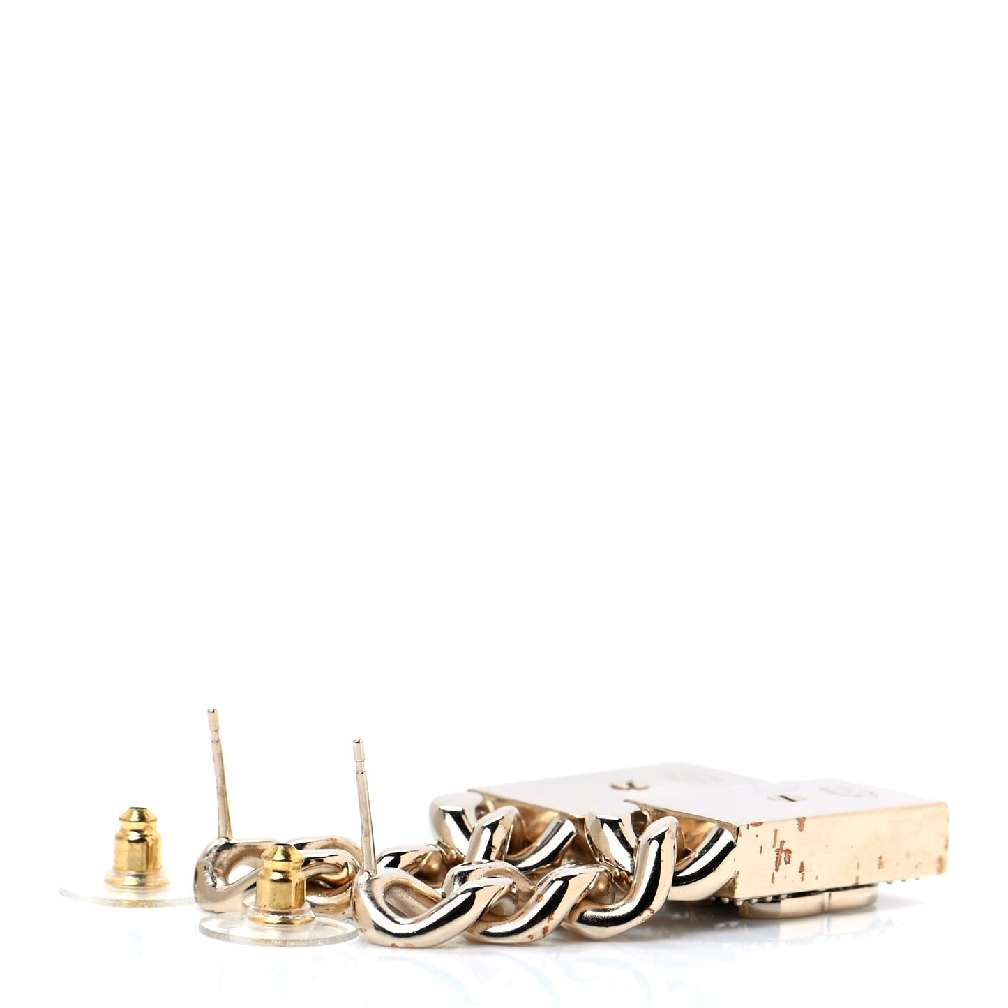 Crystal Dog Tag Charm Earrings Gold