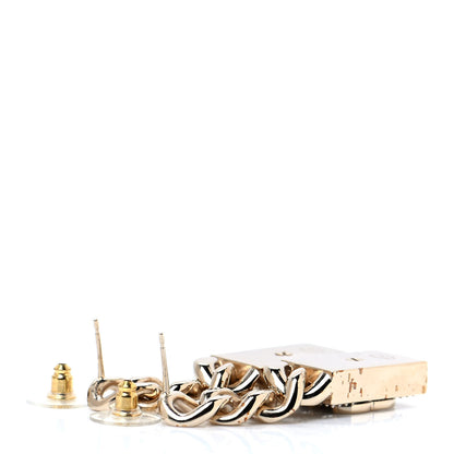 Chanel Crystal Dog Tag Charm Earrings Gold 4 of 4