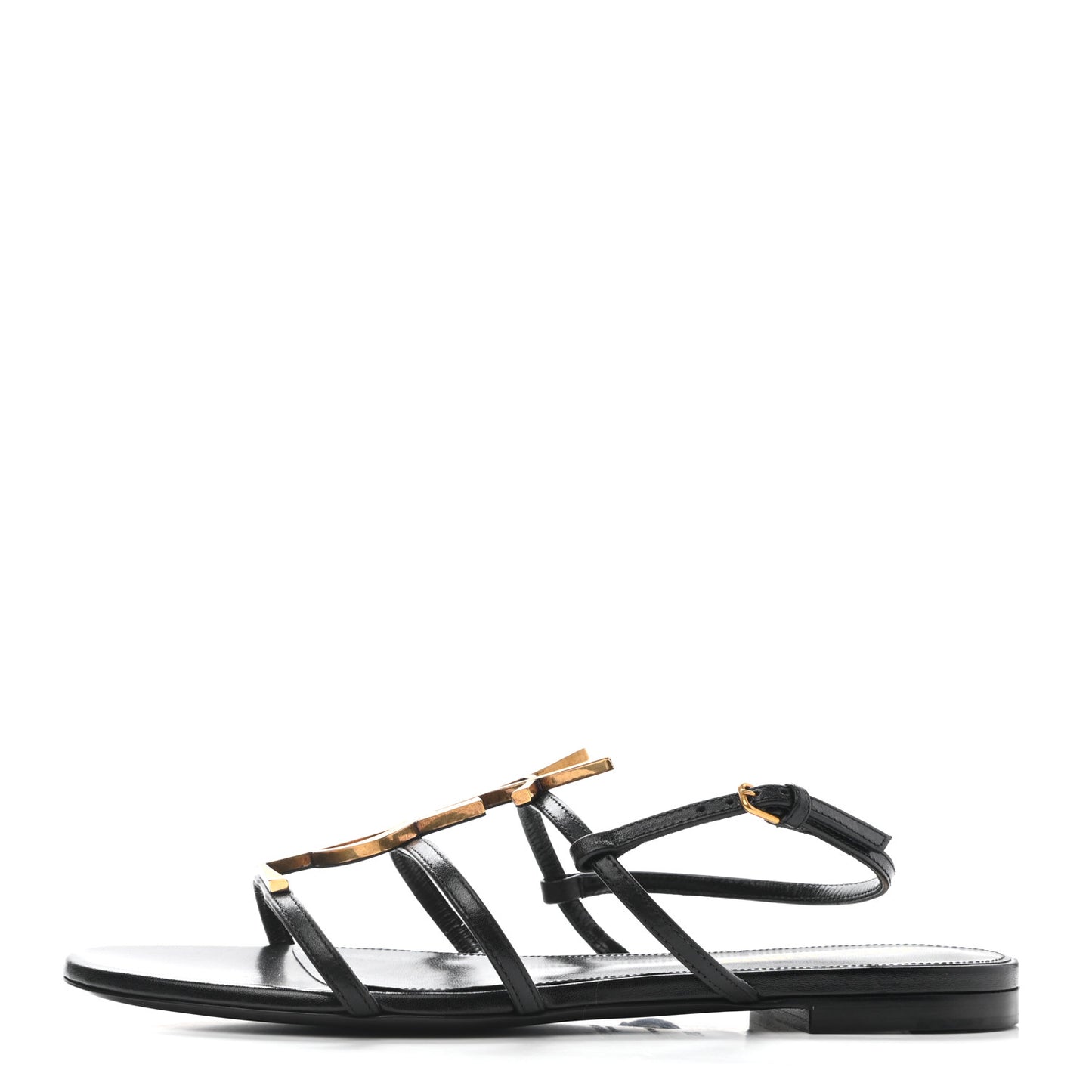 Calfskin Cassandra Palm Logo Sandals 38 Black