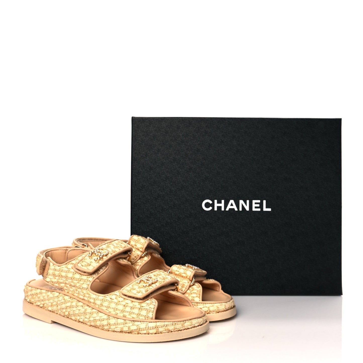 Braided Fabric Velcro Dad Sandals 35.5 Beige