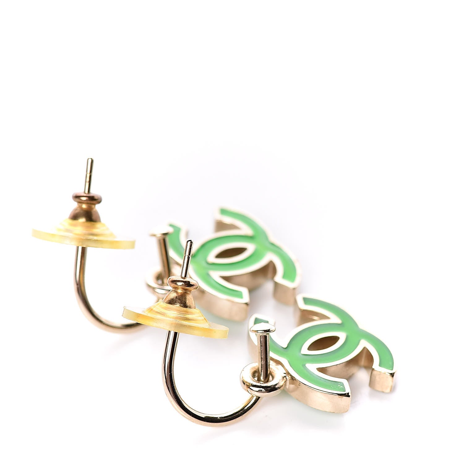 Chanel Enamel CC Dangle Earrings Green Gold 3 of 3