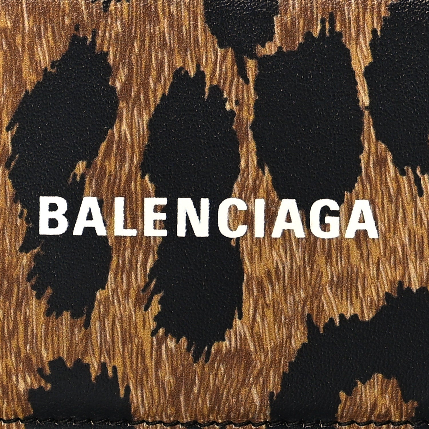 Balenciaga Calfskin Leopard Print Logo Everyday Mini Wallet Black 7 of 9
