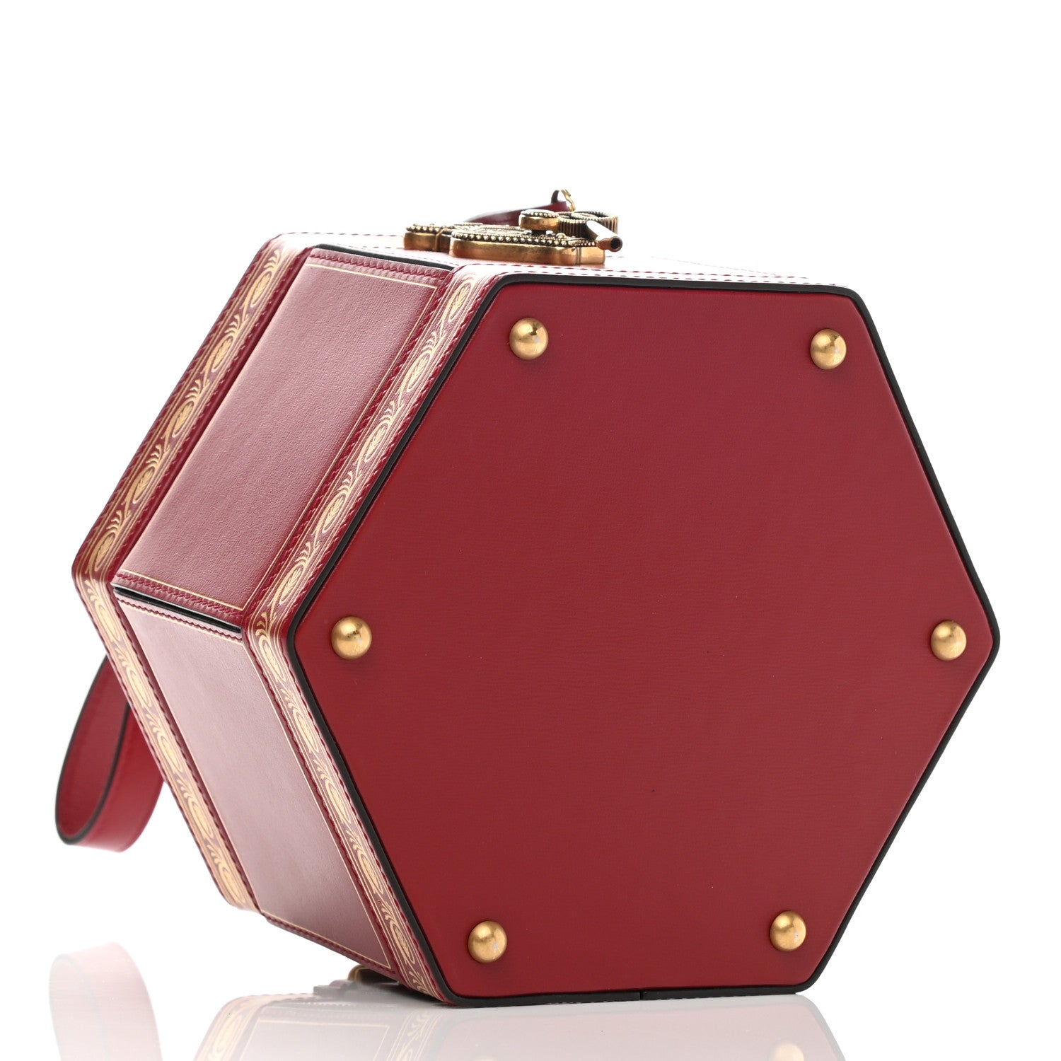 Gucci Calfskin Hexagon GG Torchon Key Box Bag New Cherry Red Oro 4 of 13