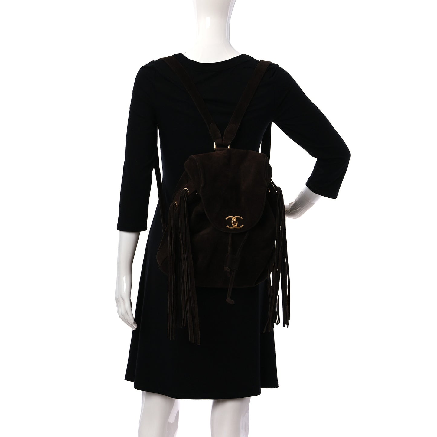 Suede CC Drawstring Backpack Brown