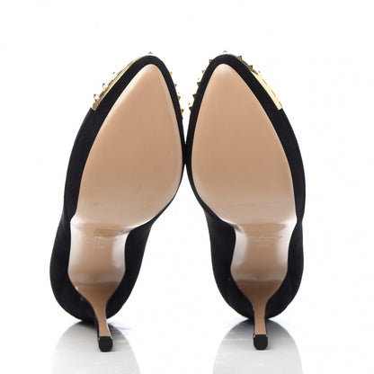 Valentino Garavani Suede Rockstud Cap Toe Platform Pumps 39.5 Black Gold 5 of 8