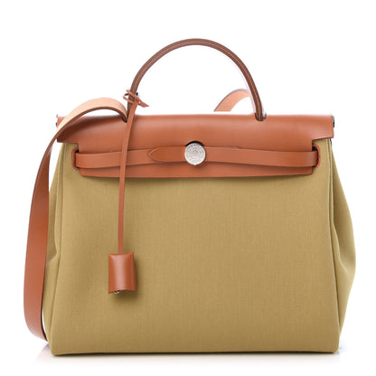 Hermes Military Toile Vache Hunter Herbag Zip Retourne 31 PM Ginger Naturel 3 of 12