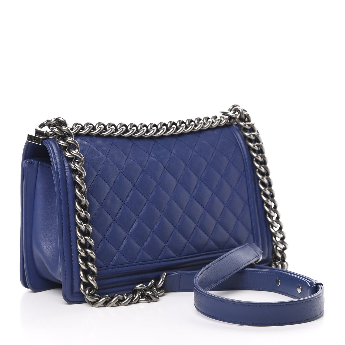 Calfskin Quilted Medium Boy Flap Blue