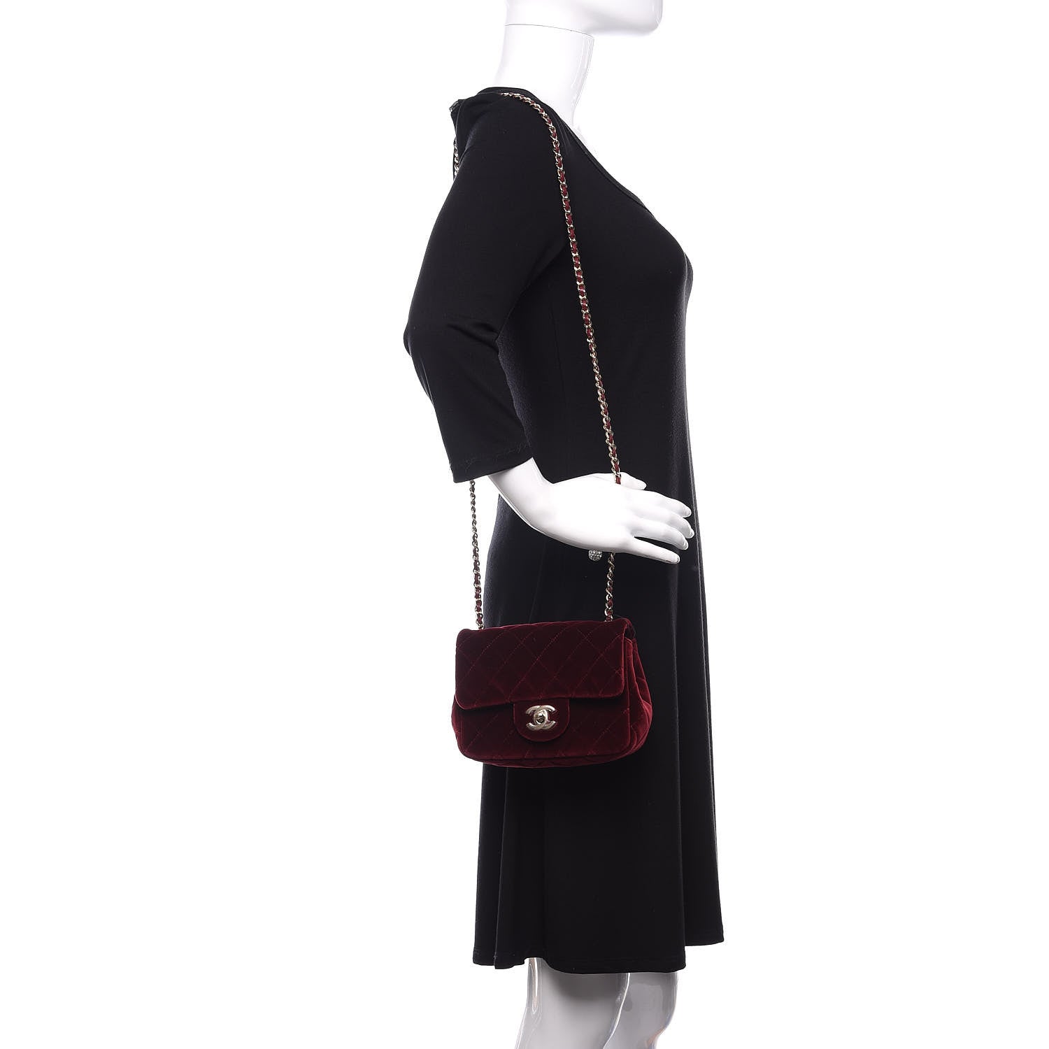 Chanel Velvet Quilted Mini Pearl Crush Flap Burgundy 2 of 11