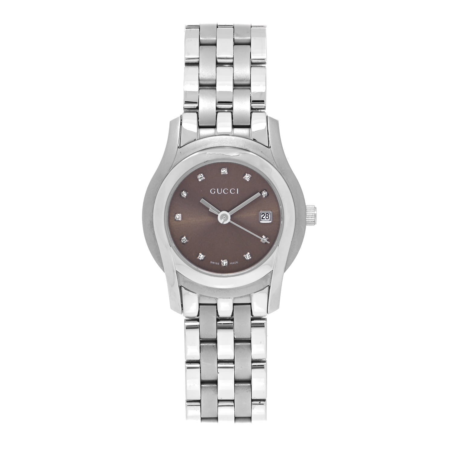 Gucci Stainless Steel Diamond 27mm 5500L Quartz Watch Brown 1 of 4