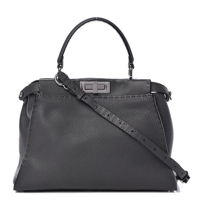 Fendi Cuoio Romano Selleria Bi-Color Medium Peekaboo Iconic Satchel Asfalto Latte 1 of 14
