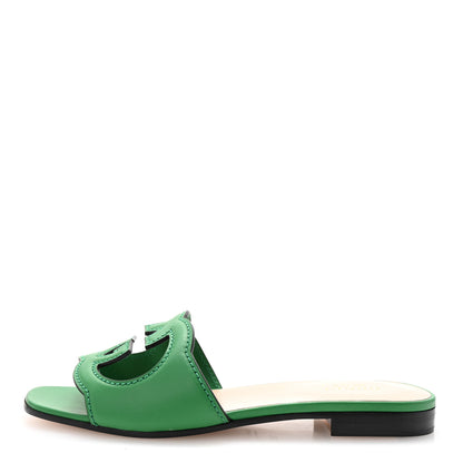 Gucci Cosmos Softy Calfskin Interlocking G Cut Out Slide Sandals 35 New Shamarock 1 of 9