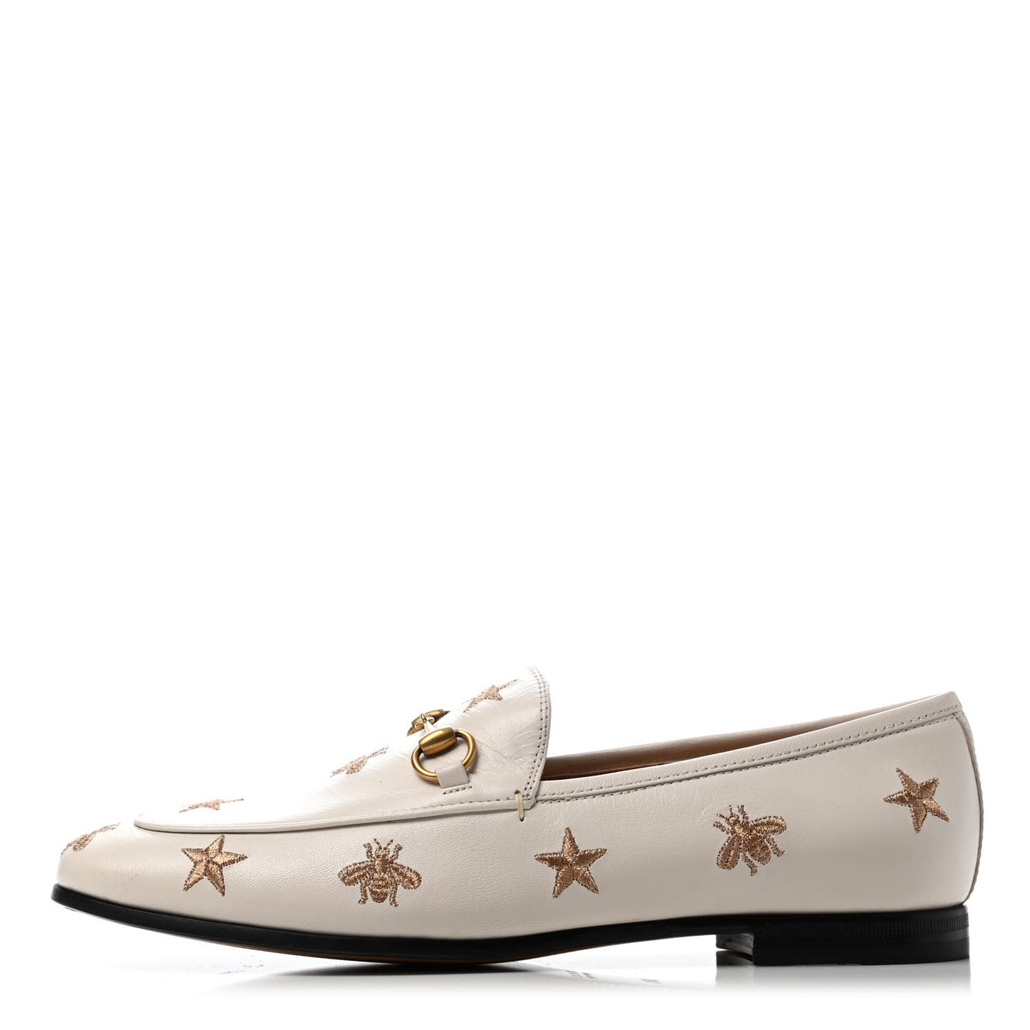Goatskin Bee Star Embroidered Womens Jordaan Loafers 38.5 Mystic White