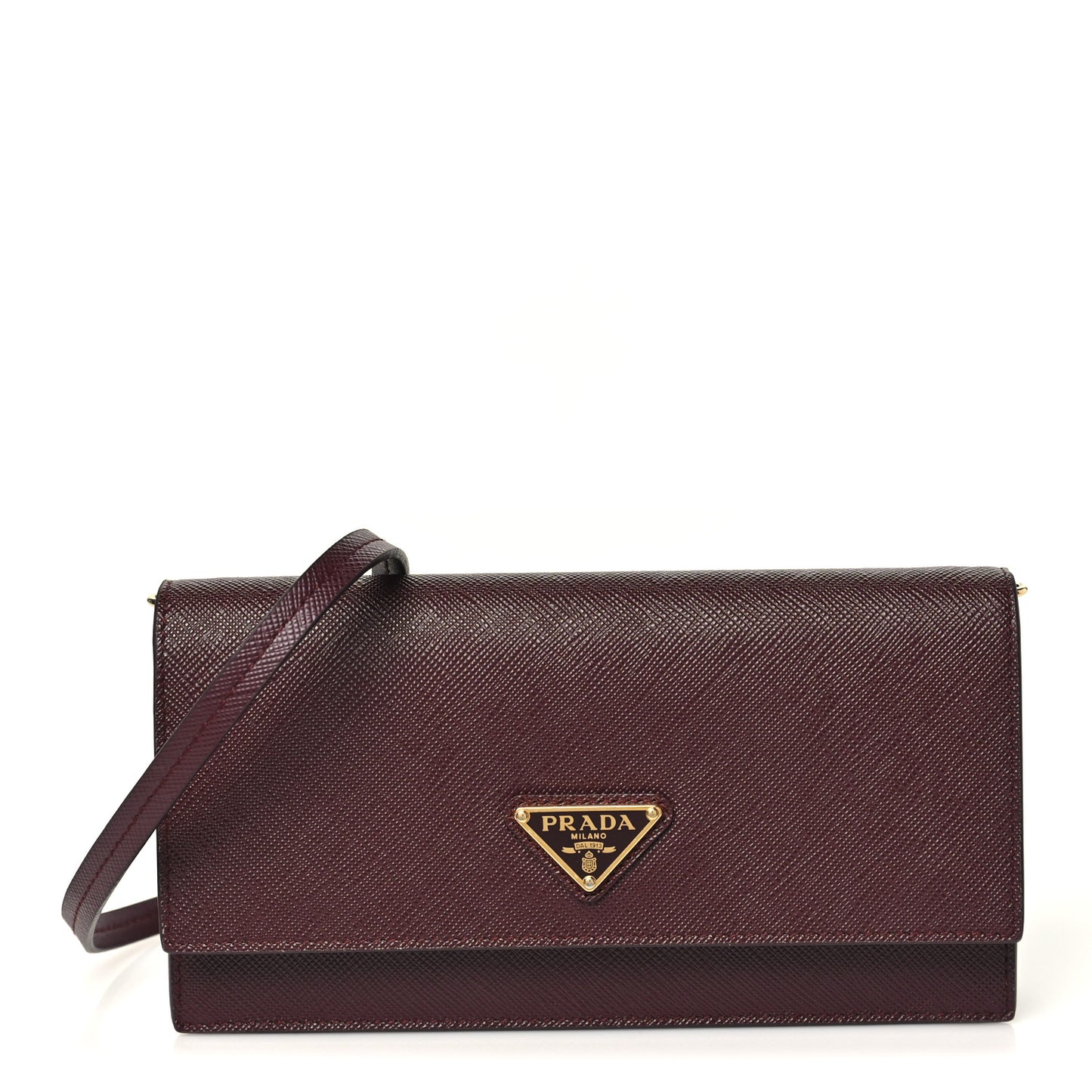 Saffiano Metal Triangle Logo Mini Bag Bordeaux