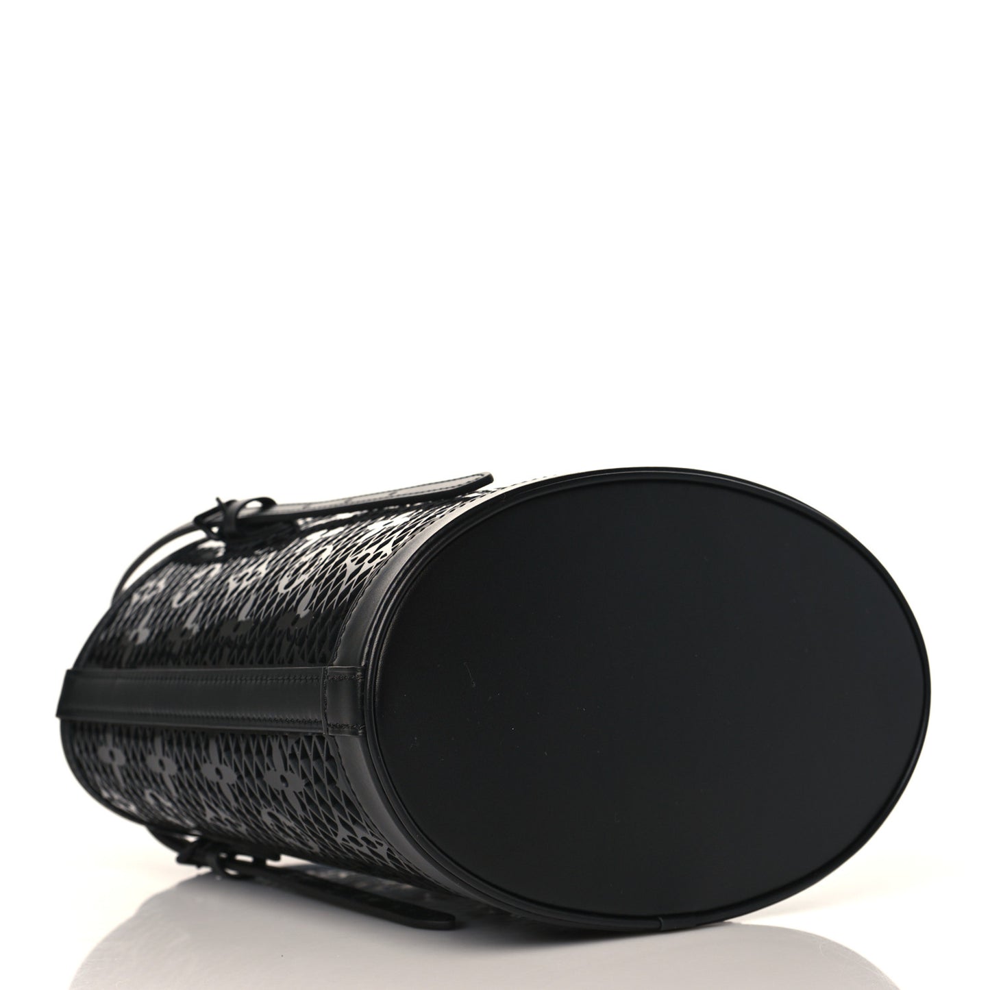 Patent Calfskin Laced Monogram Bucket PM Black