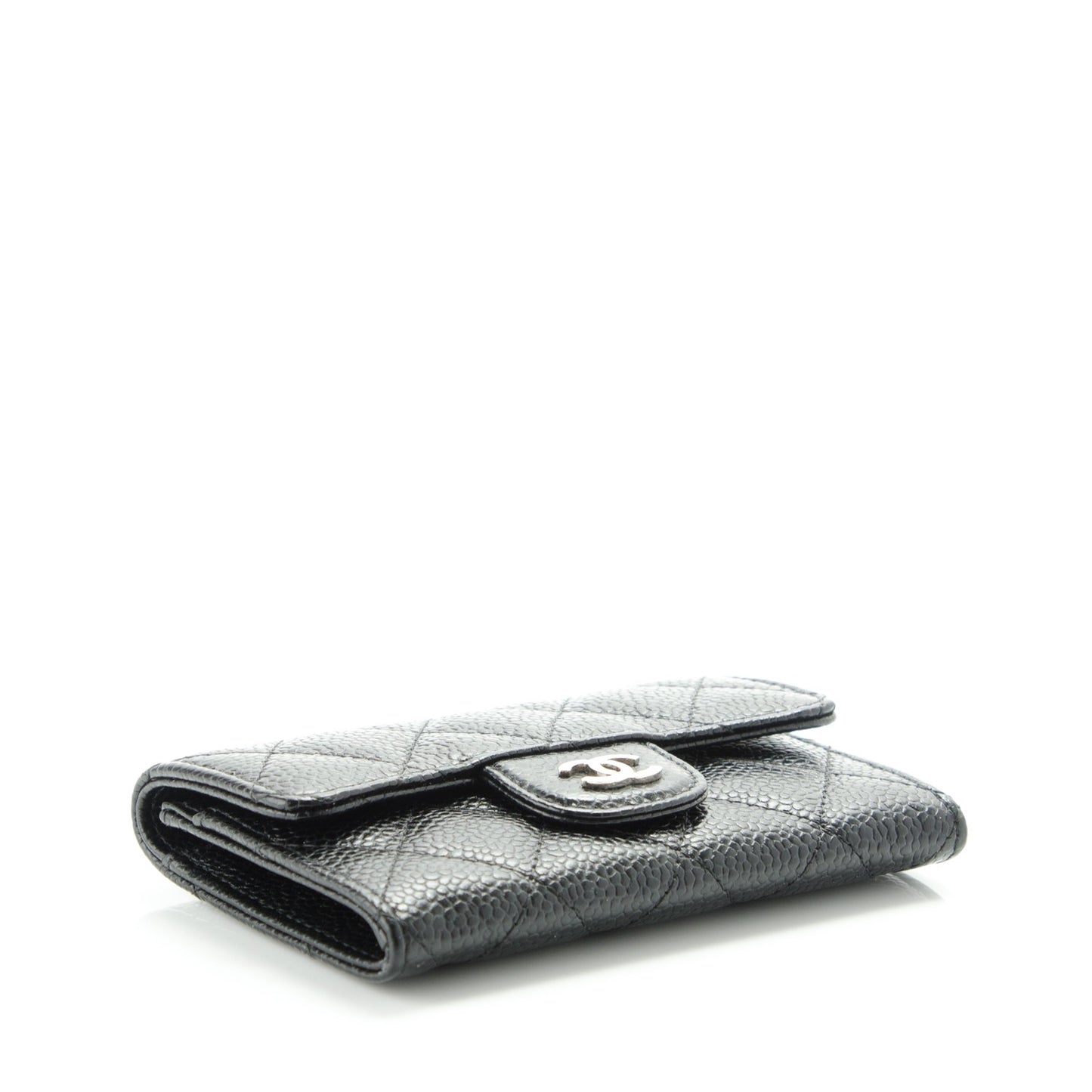 Caviar Quilted Flap Card Holder Black