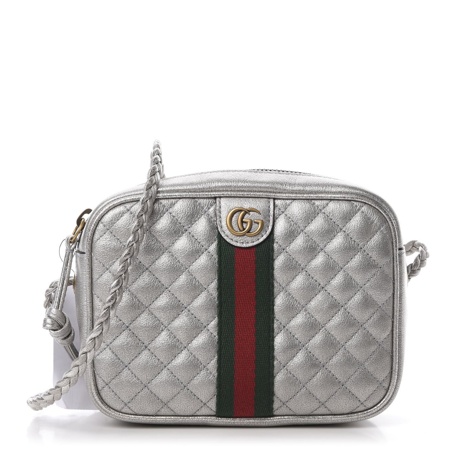 Laminated Nappa Web Trapuntata Mini GG Shoulder Bag Argento