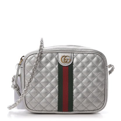 Gucci Laminated Nappa Web Trapuntata Mini GG Shoulder Bag Argento 1 of 12
