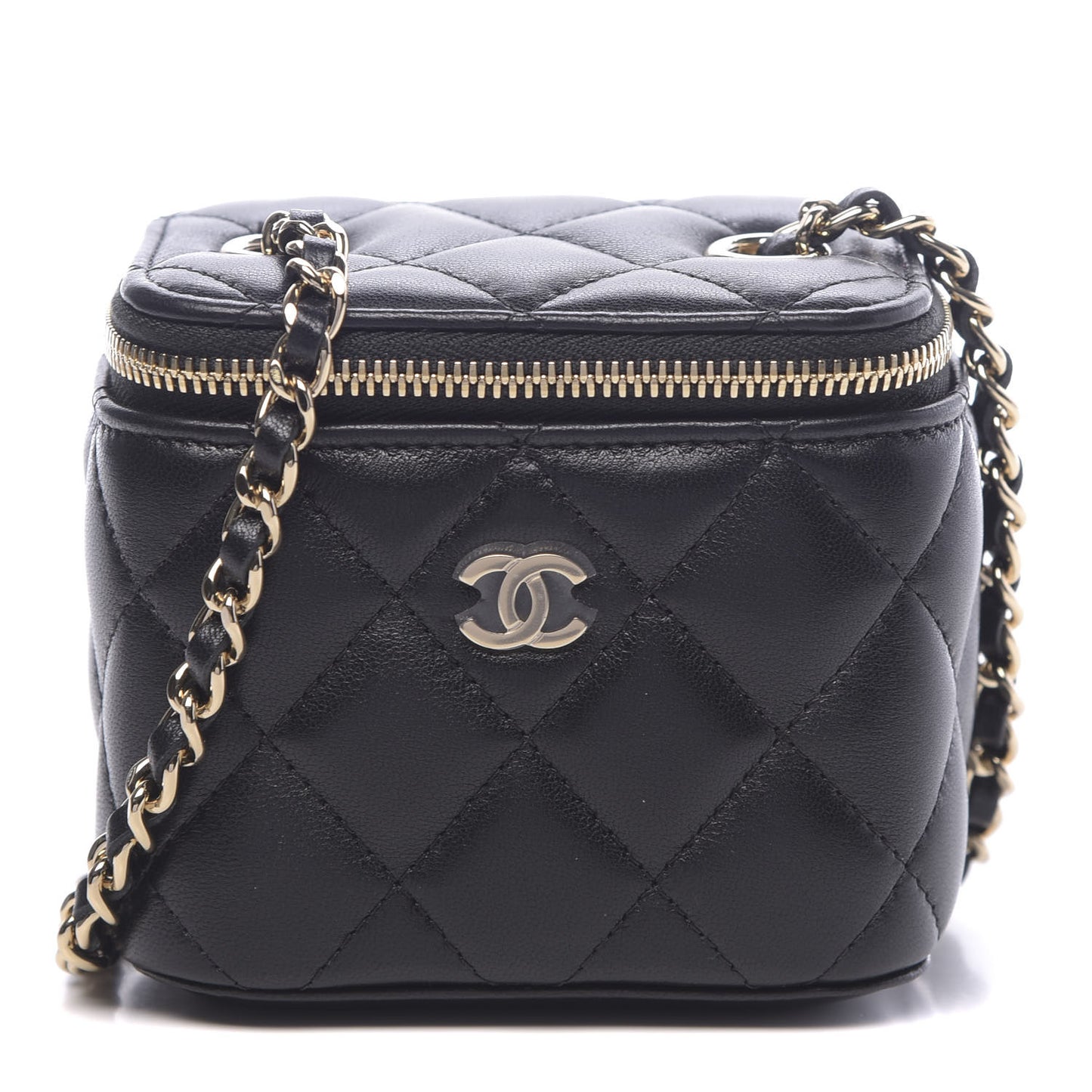 Lambskin Quilted Mini Vanity Case With Chain Black