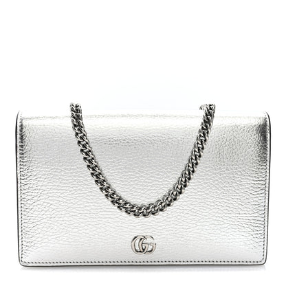 Gucci Metallic Dollar Calfskin Mini GG Marmont Chain Wallet Silver 1 of 10