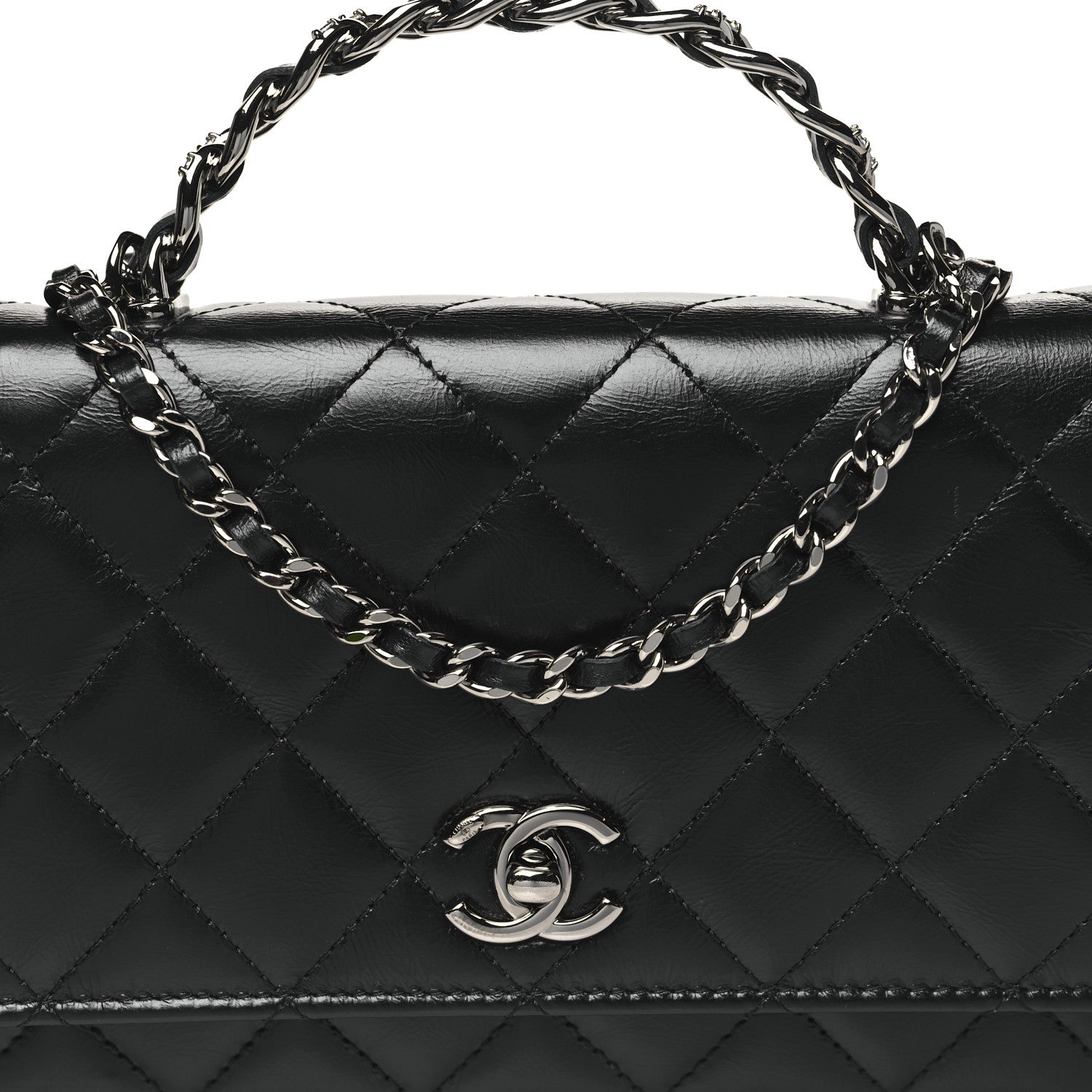 Chanel Shiny Crumpled Calfskin Strass Quilted Top Handle Wallet On Chain WOC Black 9 of 11