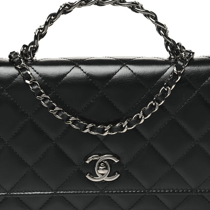 Chanel Shiny Crumpled Calfskin Strass Quilted Top Handle Wallet On Chain WOC Black 9 of 11