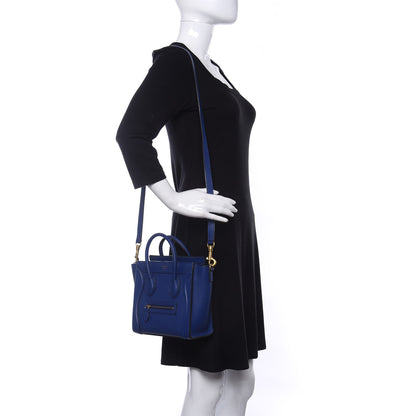 Celine Drummed Calfskin Nano Luggage Indigo 2 of 9