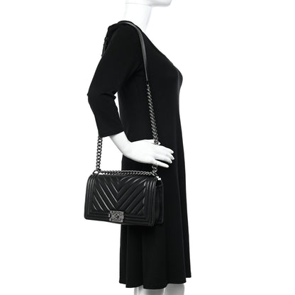 Chanel Lambskin Chevron Quilted Medium Boy Flap Black 2 of 14