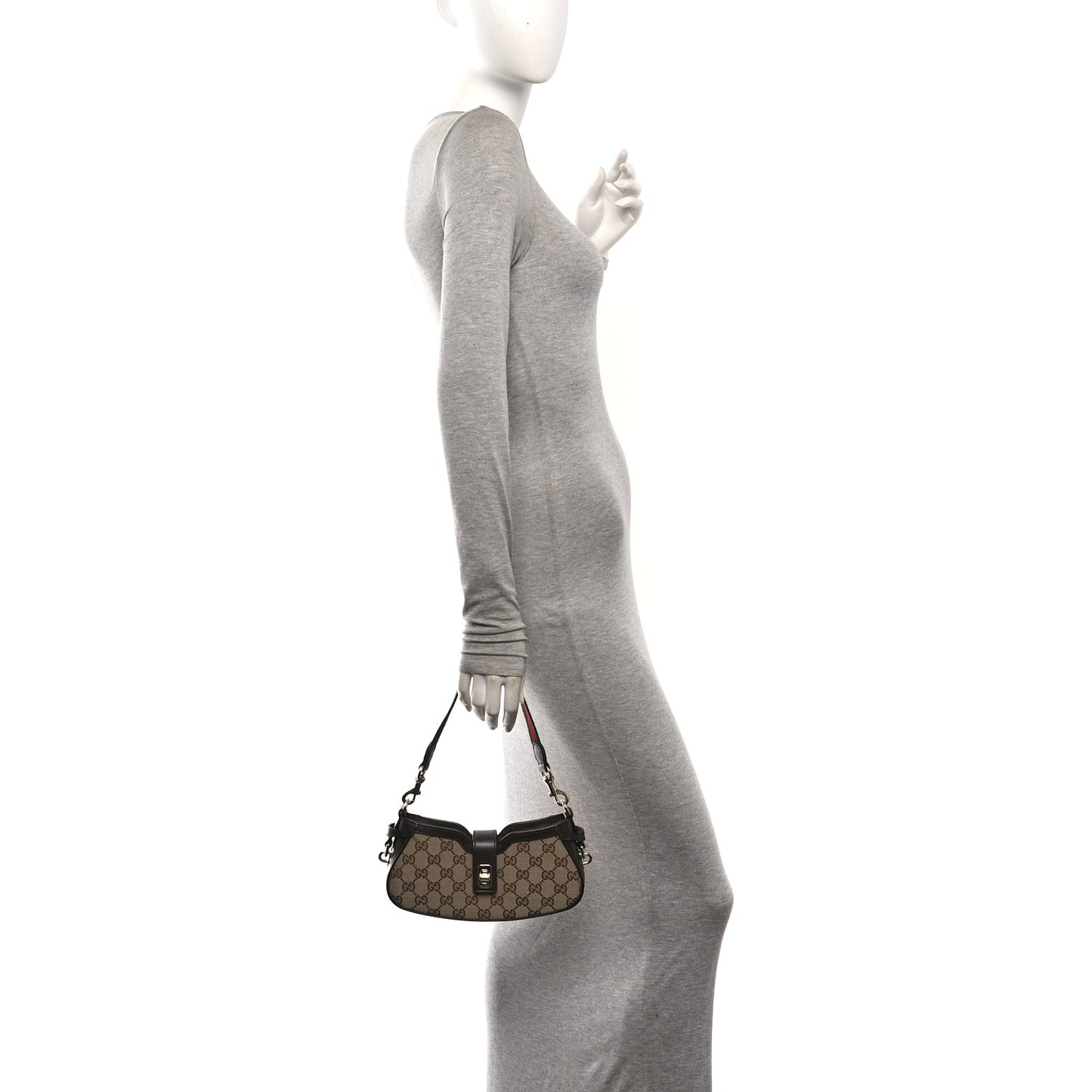 Calfskin Monogram Mini Moon Side Shoulder Bag Brown