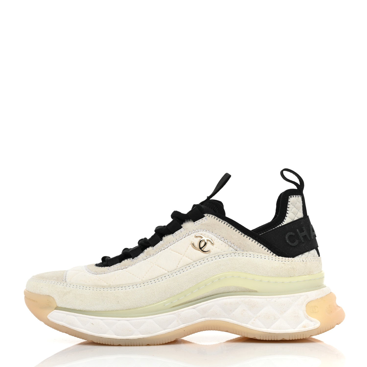 Chanel Velvet Calfskin Mixed Fibers CC Sneakers 38 Ivory Black 1 of 11