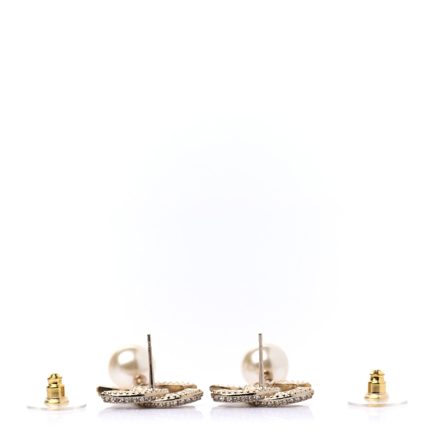 Crystal Pearl CC Drop Earrings Gold