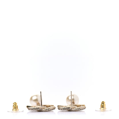 Chanel Crystal Pearl CC Drop Earrings Gold 3 of 4