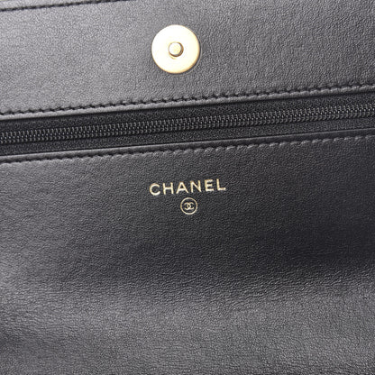 Chanel Shiny Crumpled Calfskin Quilted 19 Wallet On Chain WOC Black 6 of 12