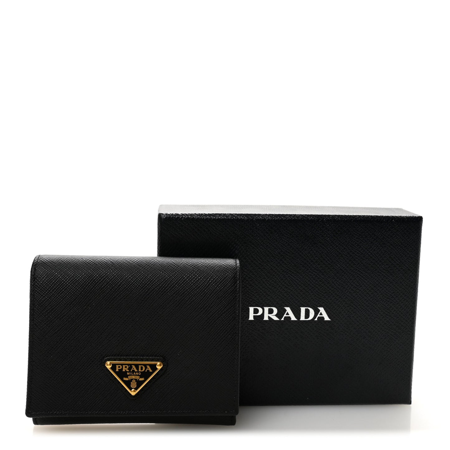 Saffiano Cuir Metal Tri-Fold Wallet Black