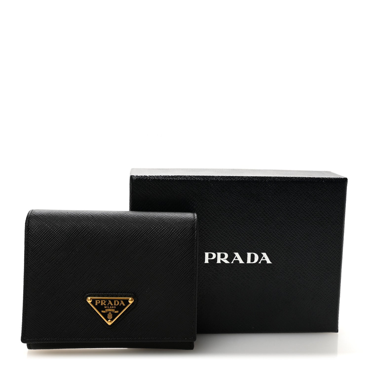 Prada Saffiano Cuir Metal Tri-Fold Wallet Black 7 of 7