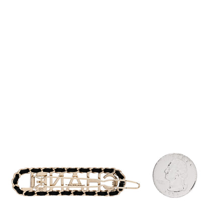 Chanel Metal Lambskin Vintage Allure Logo Hair Clip Black Gold 2 of 5