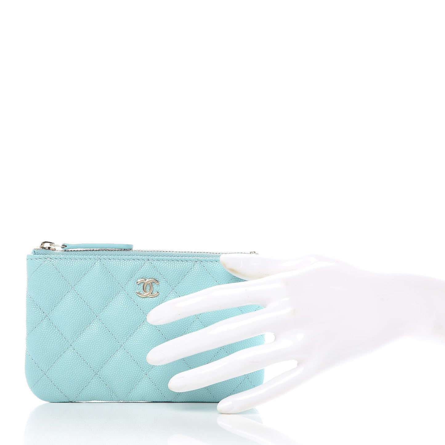 Caviar Quilted Small Cosmetic Case Light Blue