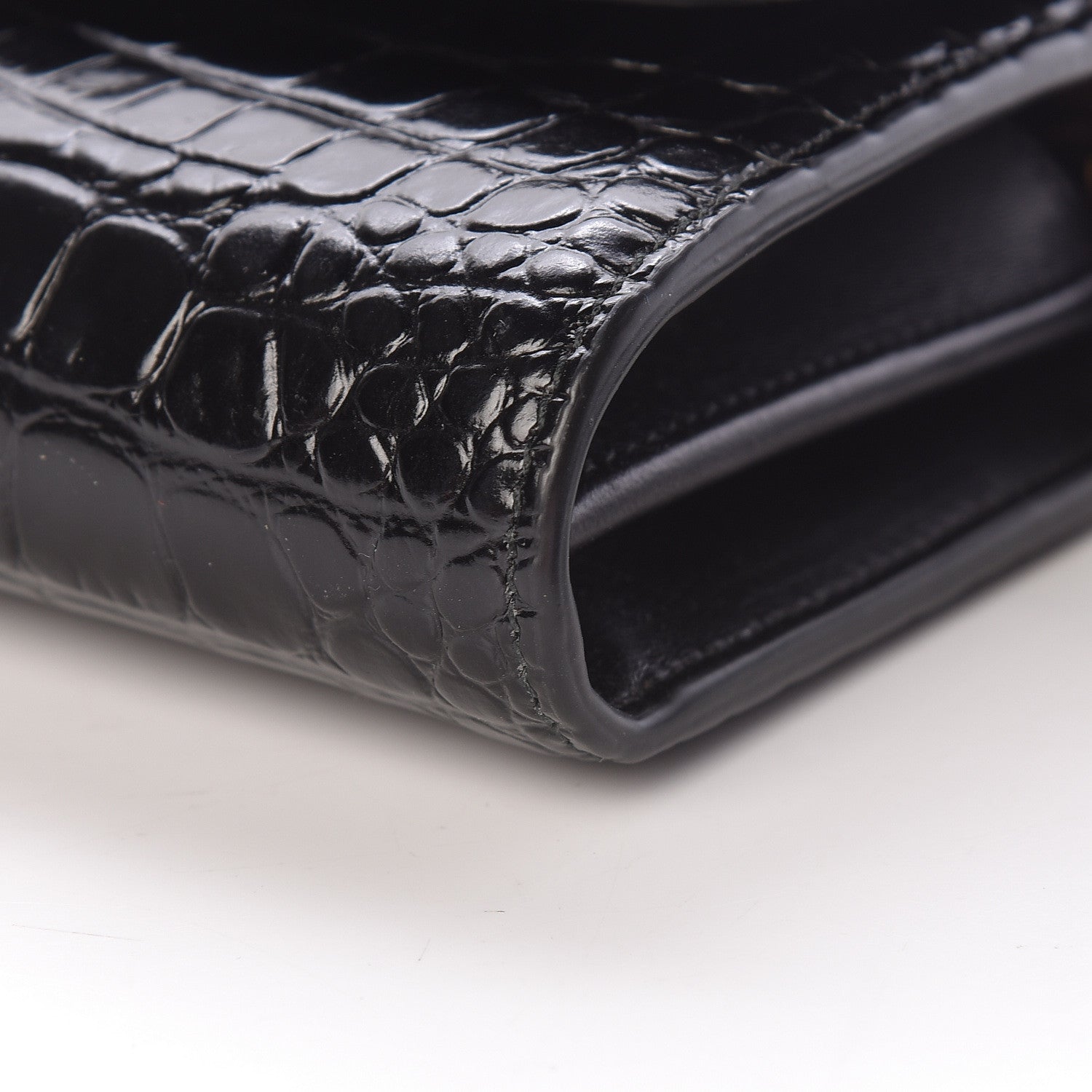 Balenciaga Shiny Calfskin Crocodile Embossed B Continental Chain Bag Black 10 of 11