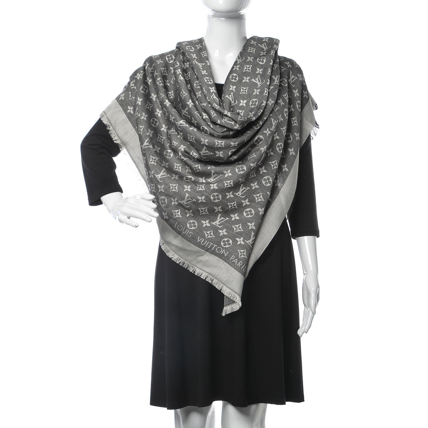 Louis Vuitton Wool Silk Monogram Denim Shawl Black 2 of 4