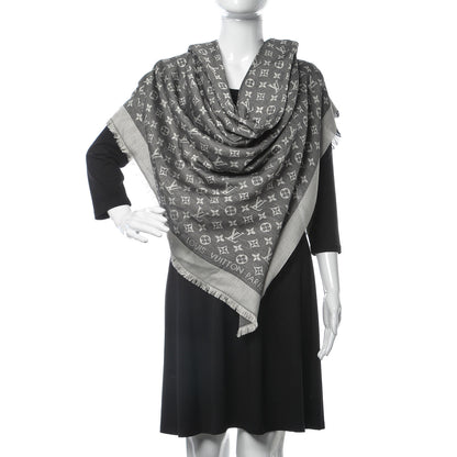 Louis Vuitton Wool Silk Monogram Denim Shawl Black 2 of 4
