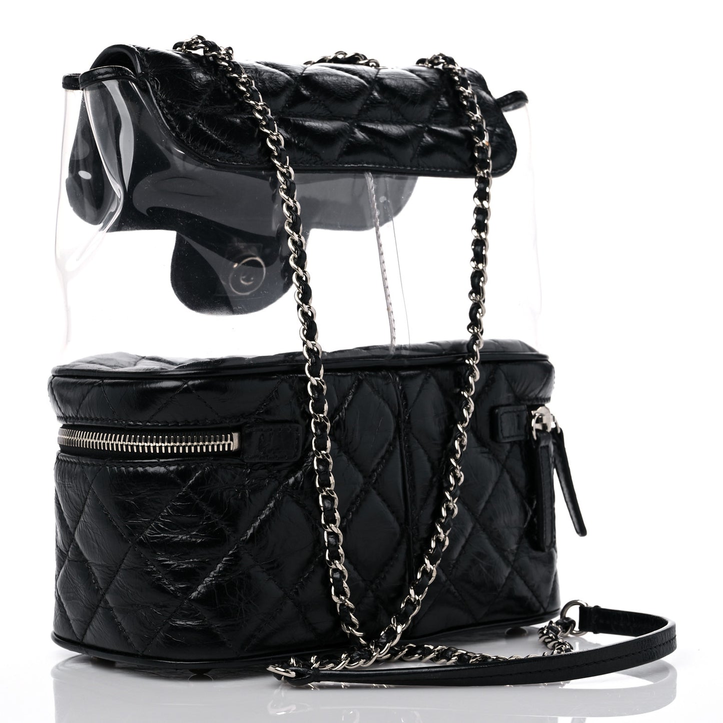 Crumpled Calfskin PVC Quilted Flap Black