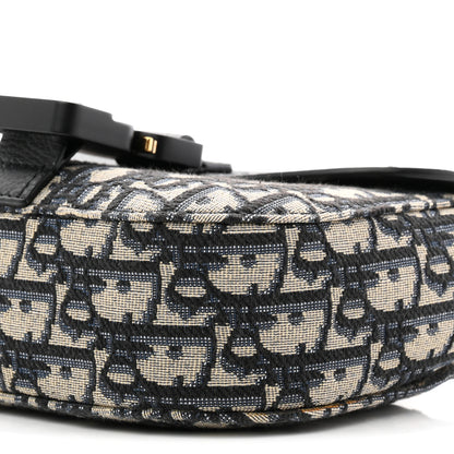 Christian Dior Grained Calfskin Oblique Mini Saddle Messenger Bag With Flap Beige Black 10 of 11