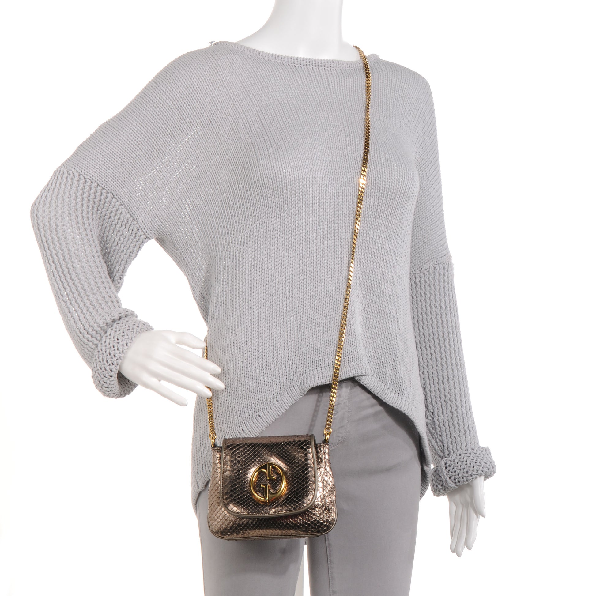 Gucci Python Small 1973 Chain Shoulder Bag Gunmetal 2 of 7