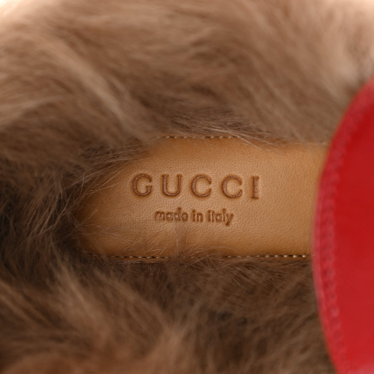 Gucci Malaga Kid Fur Womens Jordaan Loafers 39 Hibiscus Red Natural 7 of 9