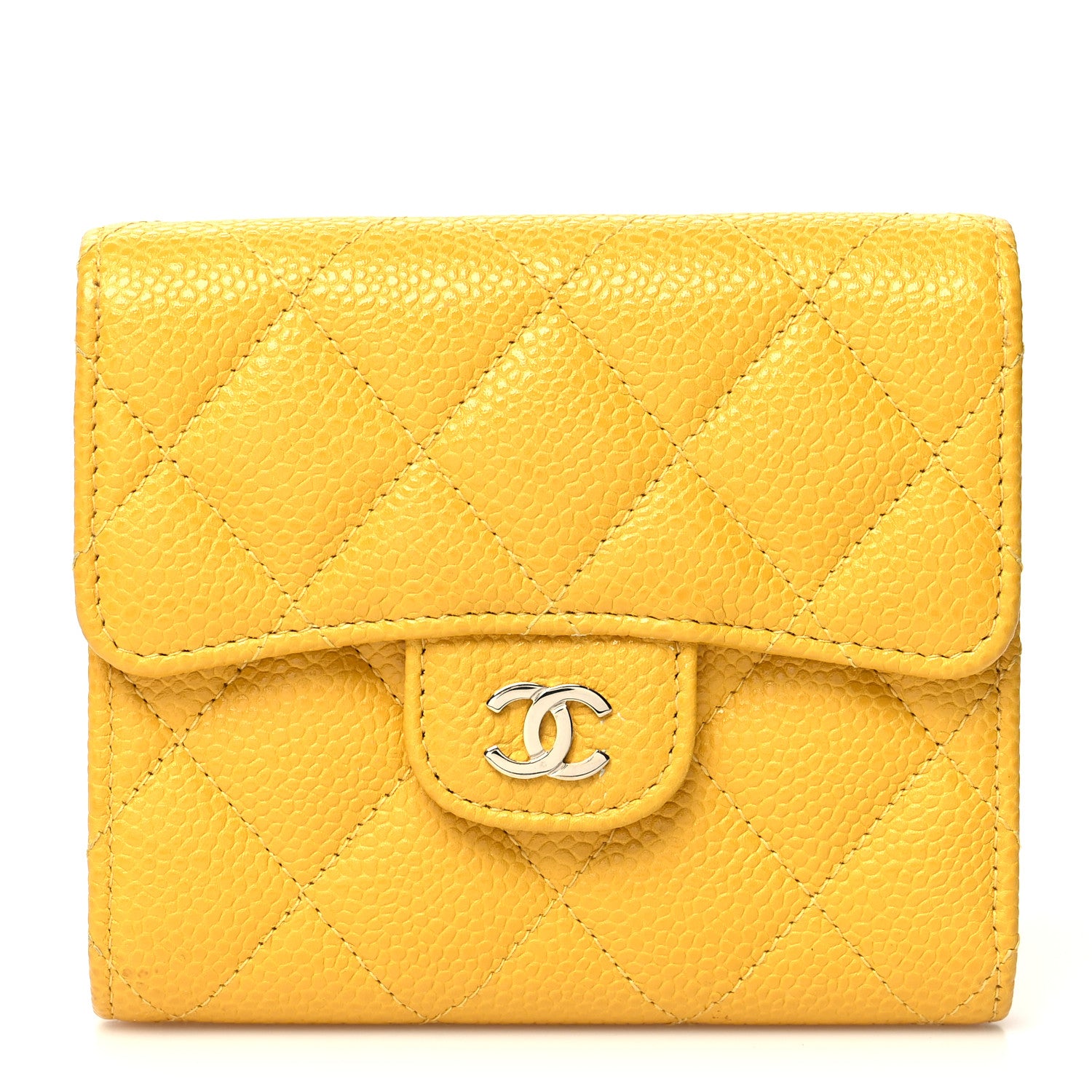 Chanel Caviar Quilted Compact Flap Wallet Yellow 1 of 14