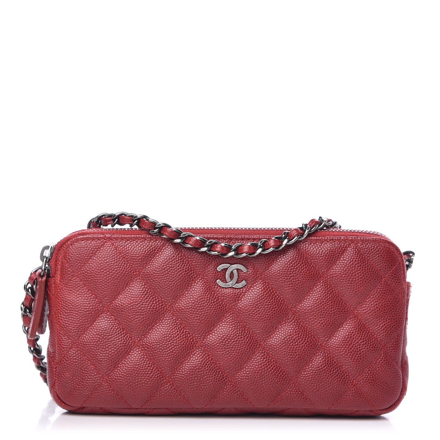 Iridescent Caviar Quilted Small Clutch With Chain Red