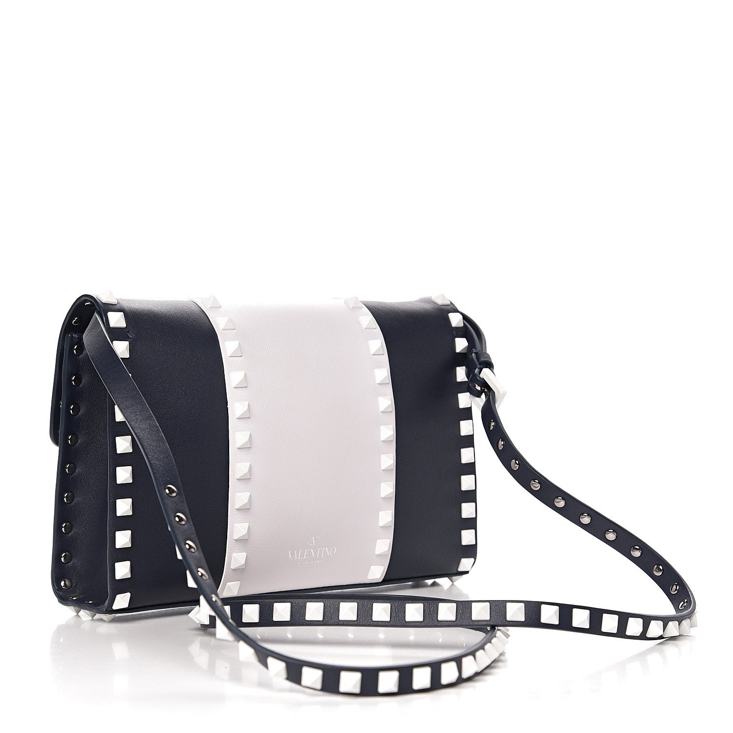 Valentino Garavani Vitello Colorblock Medium Free Rockstud Flip Lock Crossbody Bag Marine White 2 of 8