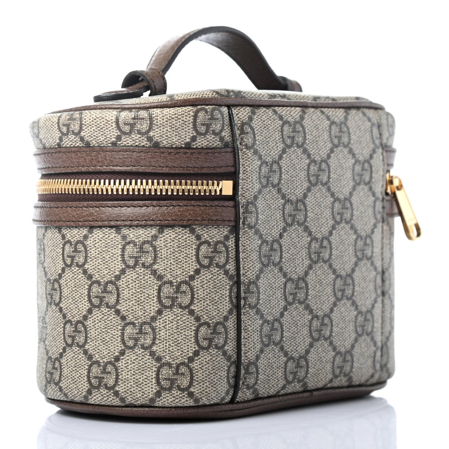 GG Supreme Monogram Textured Calfskin Web Ophidia Vanity Cosmetic Case Beige Ebony New Acero